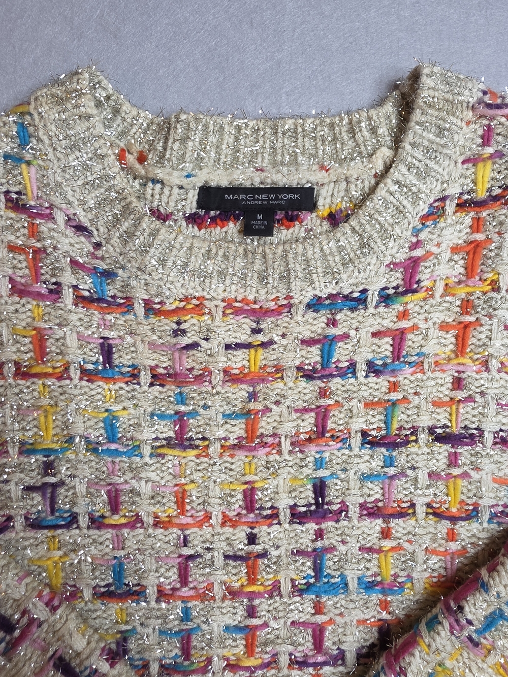 Marc New York Cream Multicolor Tweed Crewneck Sweater‎